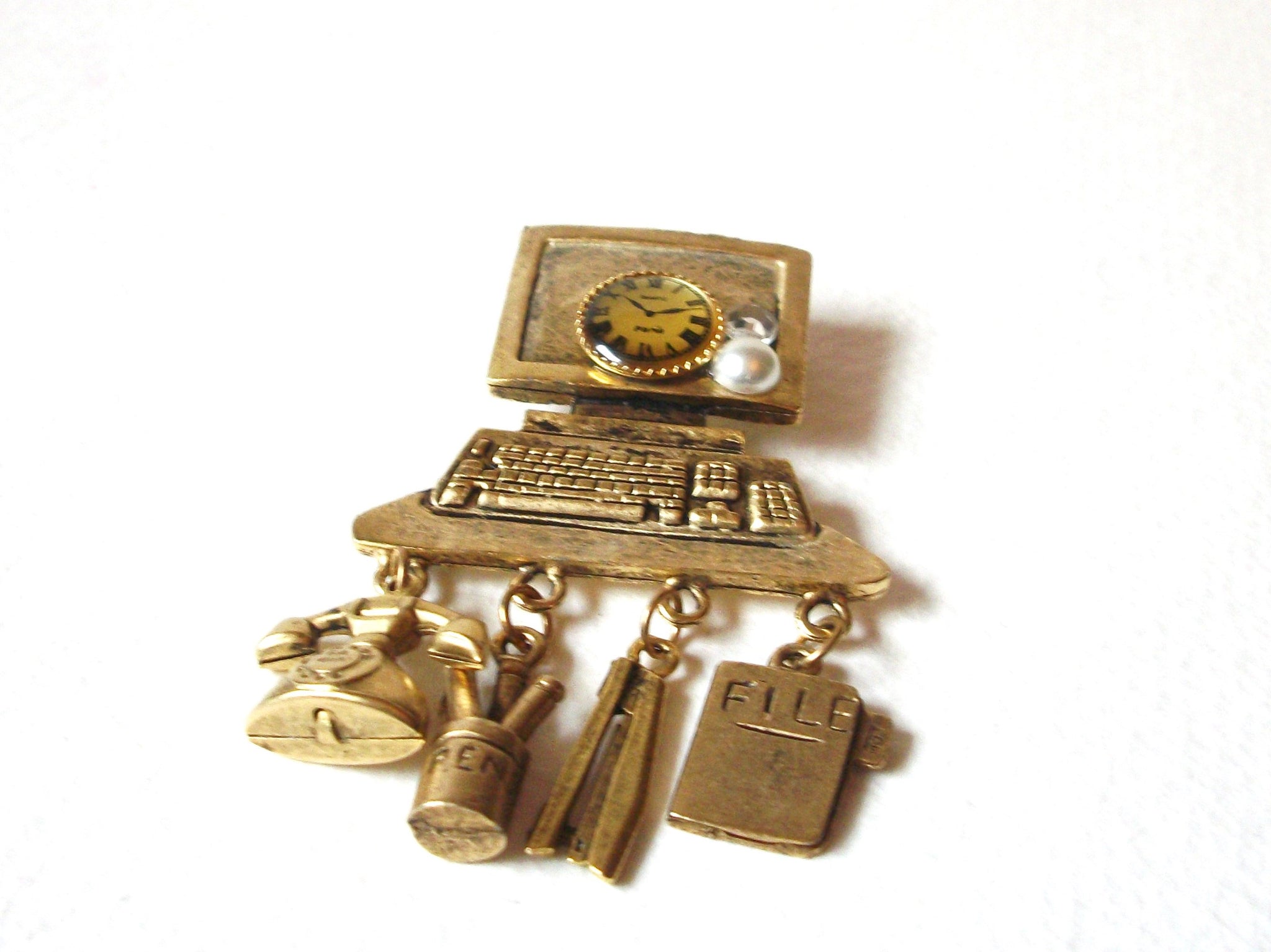 Vintage Computer Desk Brooch 71820