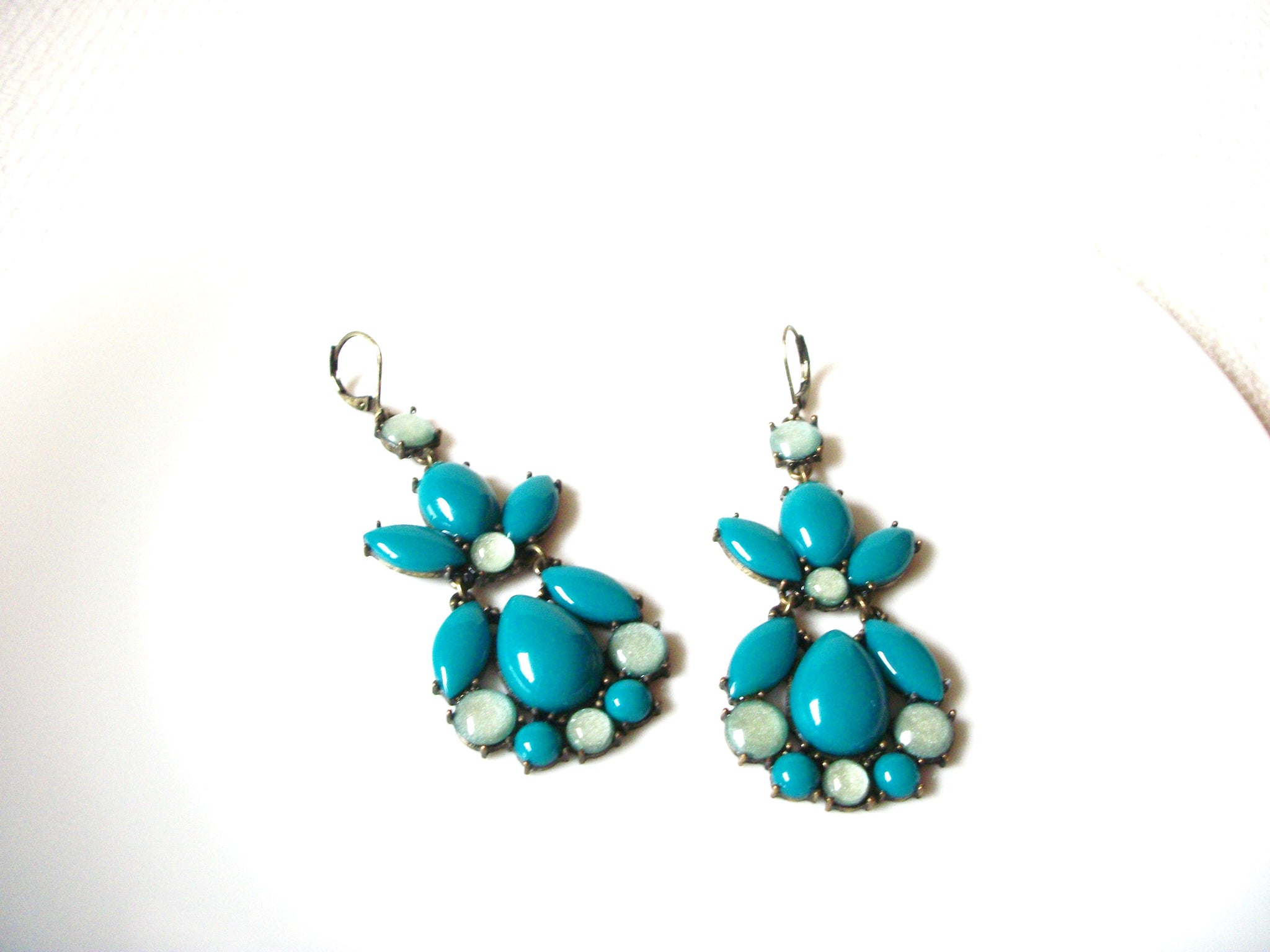 Retro Teal Opal Chandelier Dangle Earrings 101620