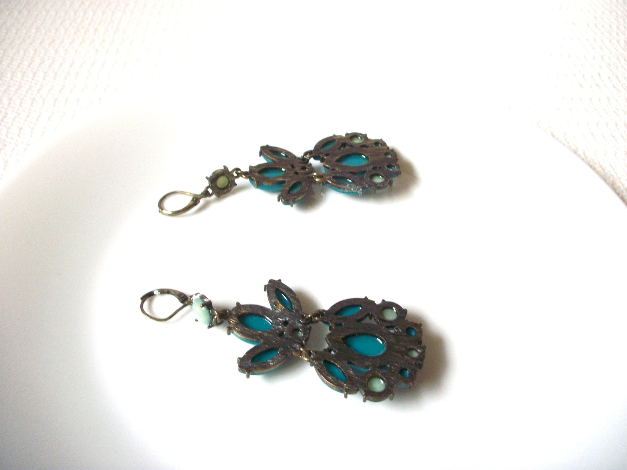 Retro Teal Opal Chandelier Dangle Earrings 101620