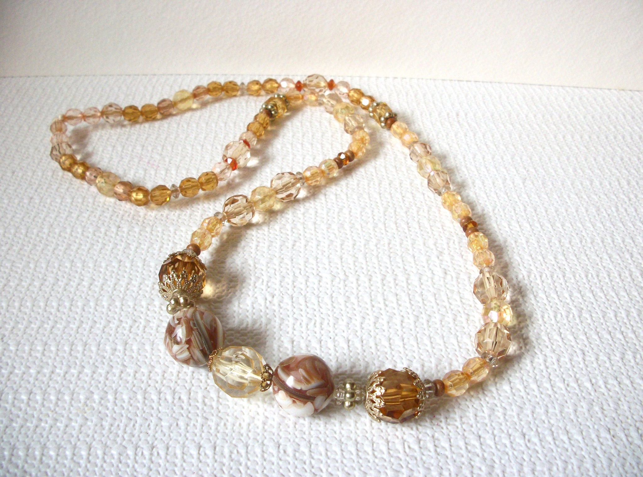 Vintage Gold Topaz Lucite Beads Necklace 101620