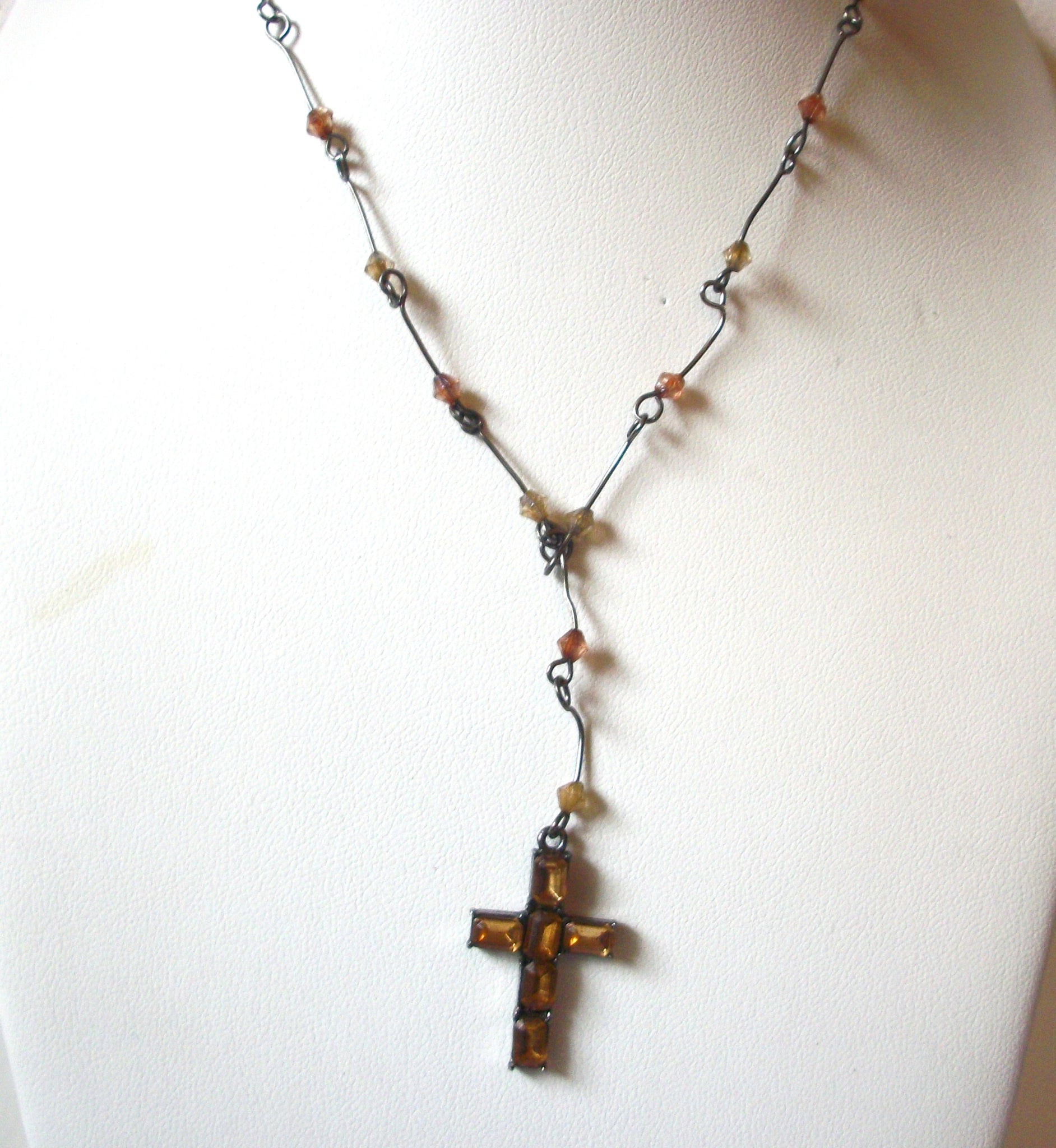 Vintage Crucifix Topaz Necklace 101620