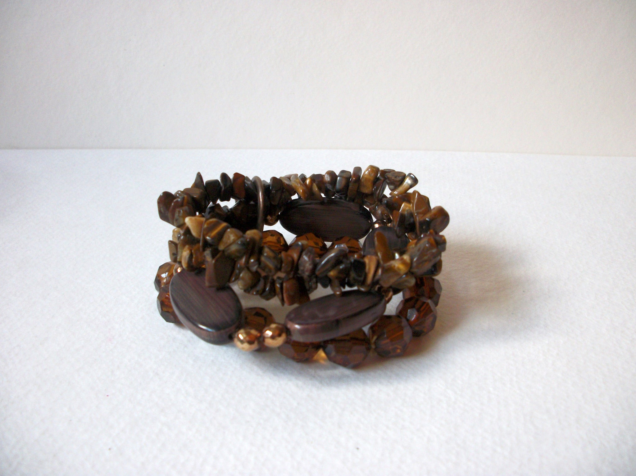 Bohemian Tigers Eye Wood Glass Bracelet 71620