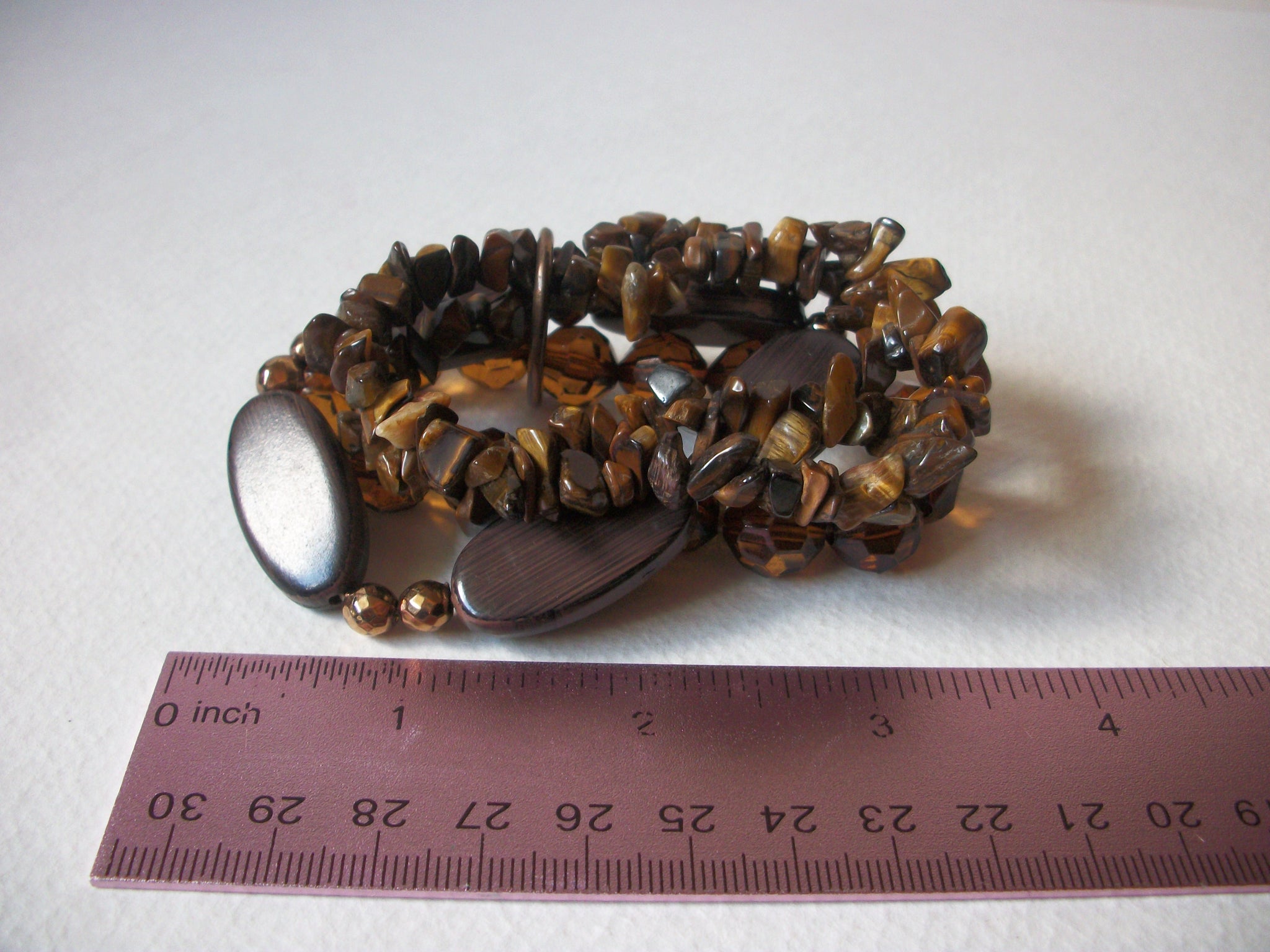 Bohemian Tigers Eye Wood Glass Bracelet 71620