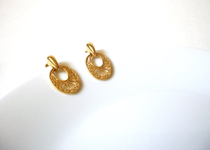 Vintage Gold Toned Doorknocker Earrings 71720