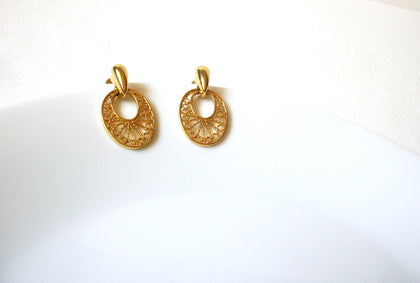 Vintage Gold Toned Doorknocker Earrings 71720