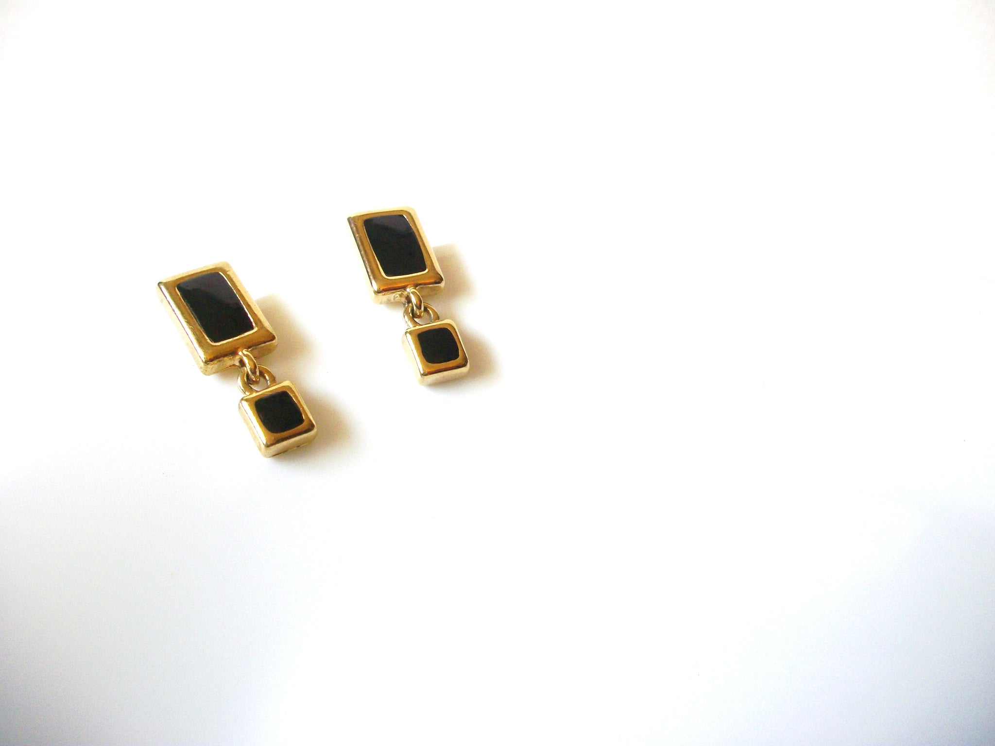 Vintage Gold Black Dangle Earrings 71720