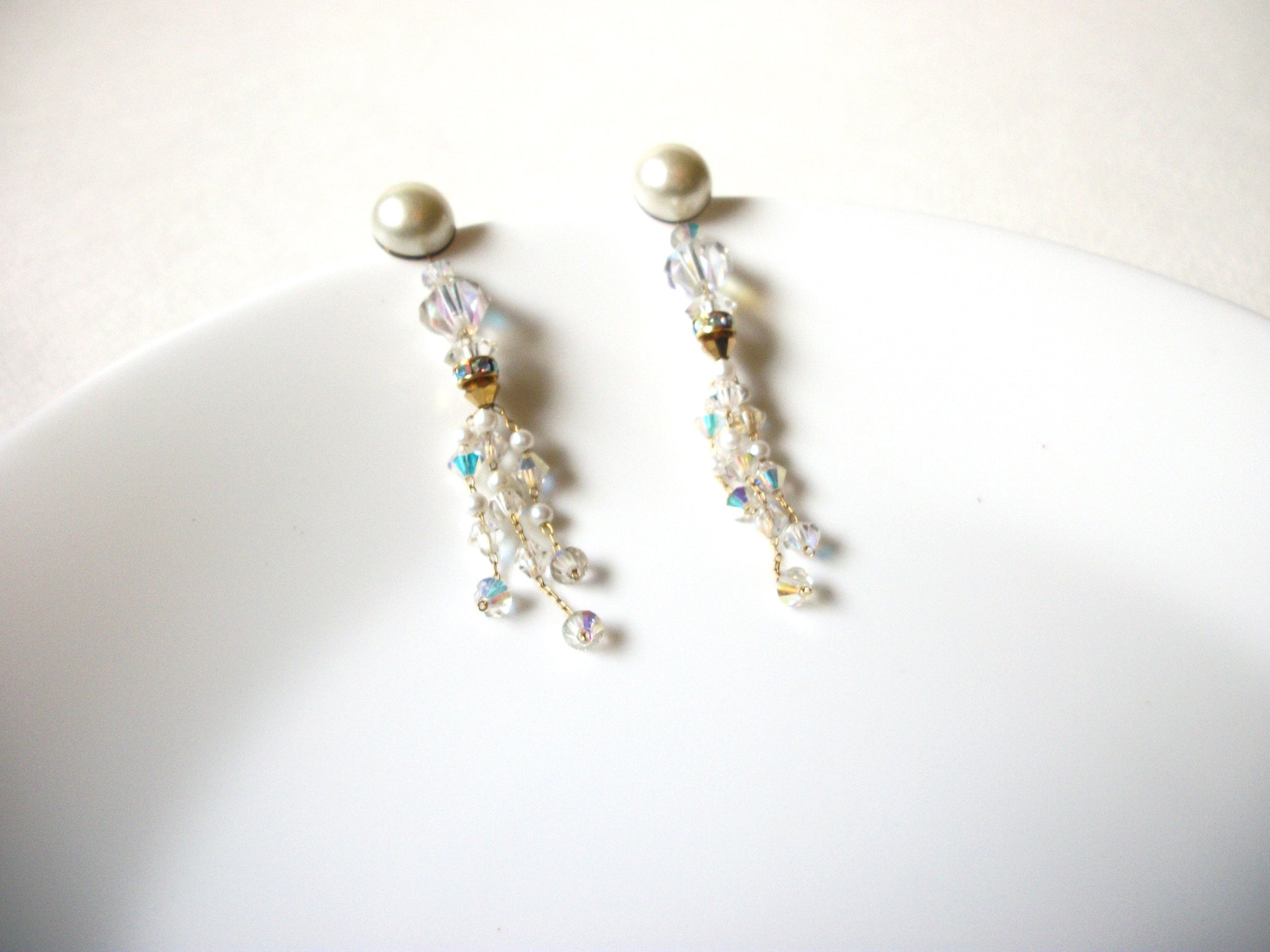 Vintage Faux Pearl Rhinestone Earrings 71720