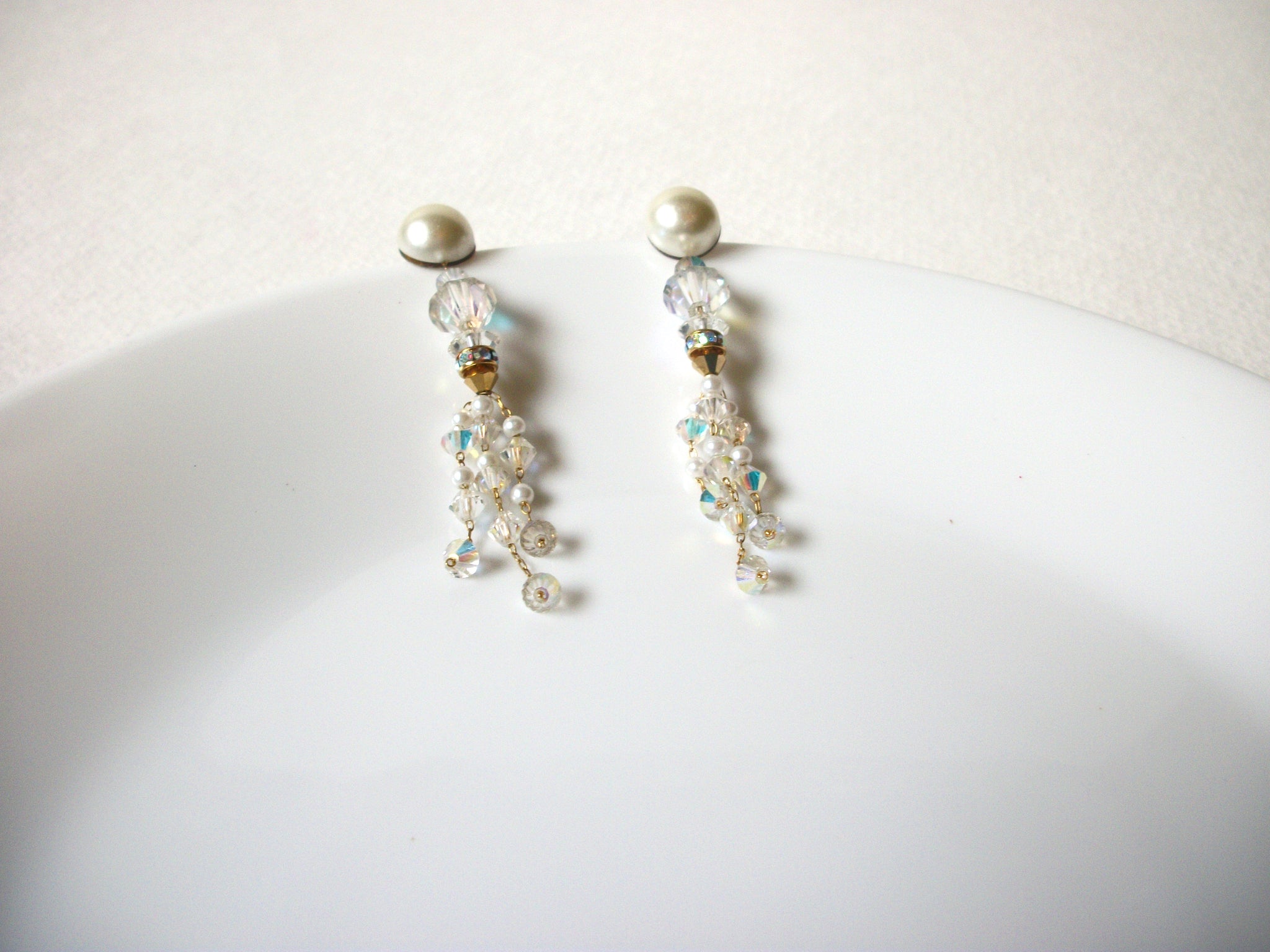 Vintage Faux Pearl Rhinestone Earrings 71720