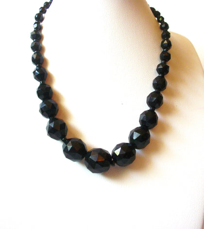Vintage Shorter Black Glass Necklace 71820