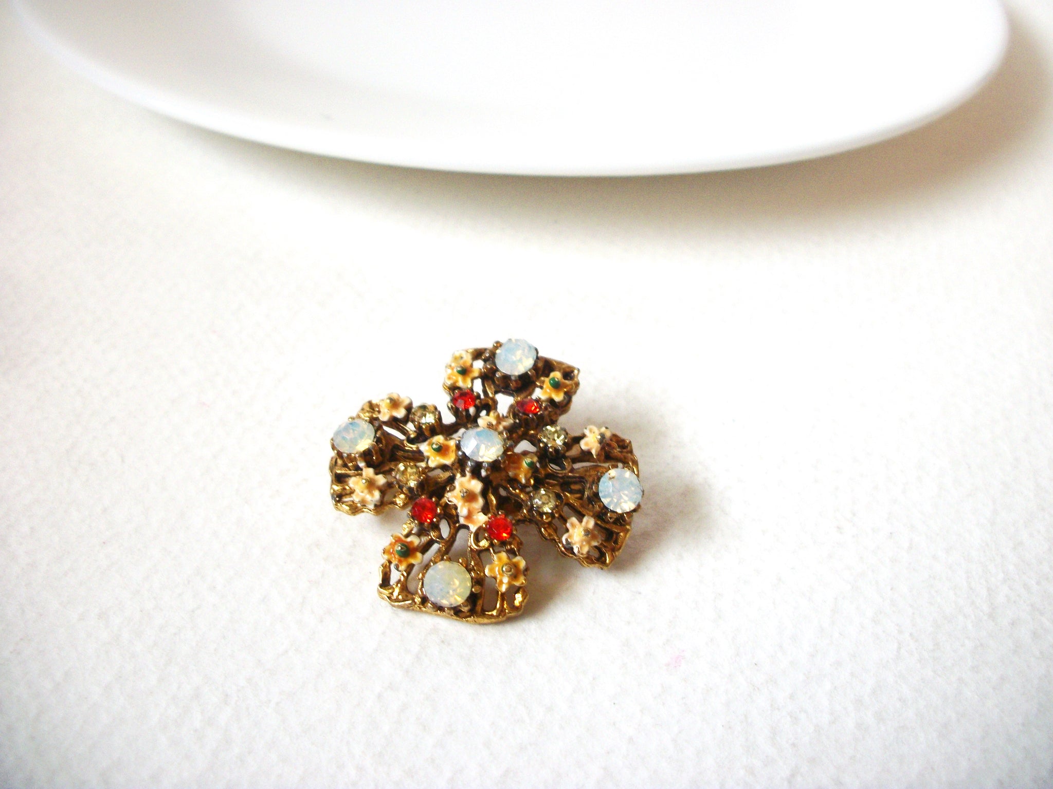 Vintage Floral Rhinestone Brooch 71820