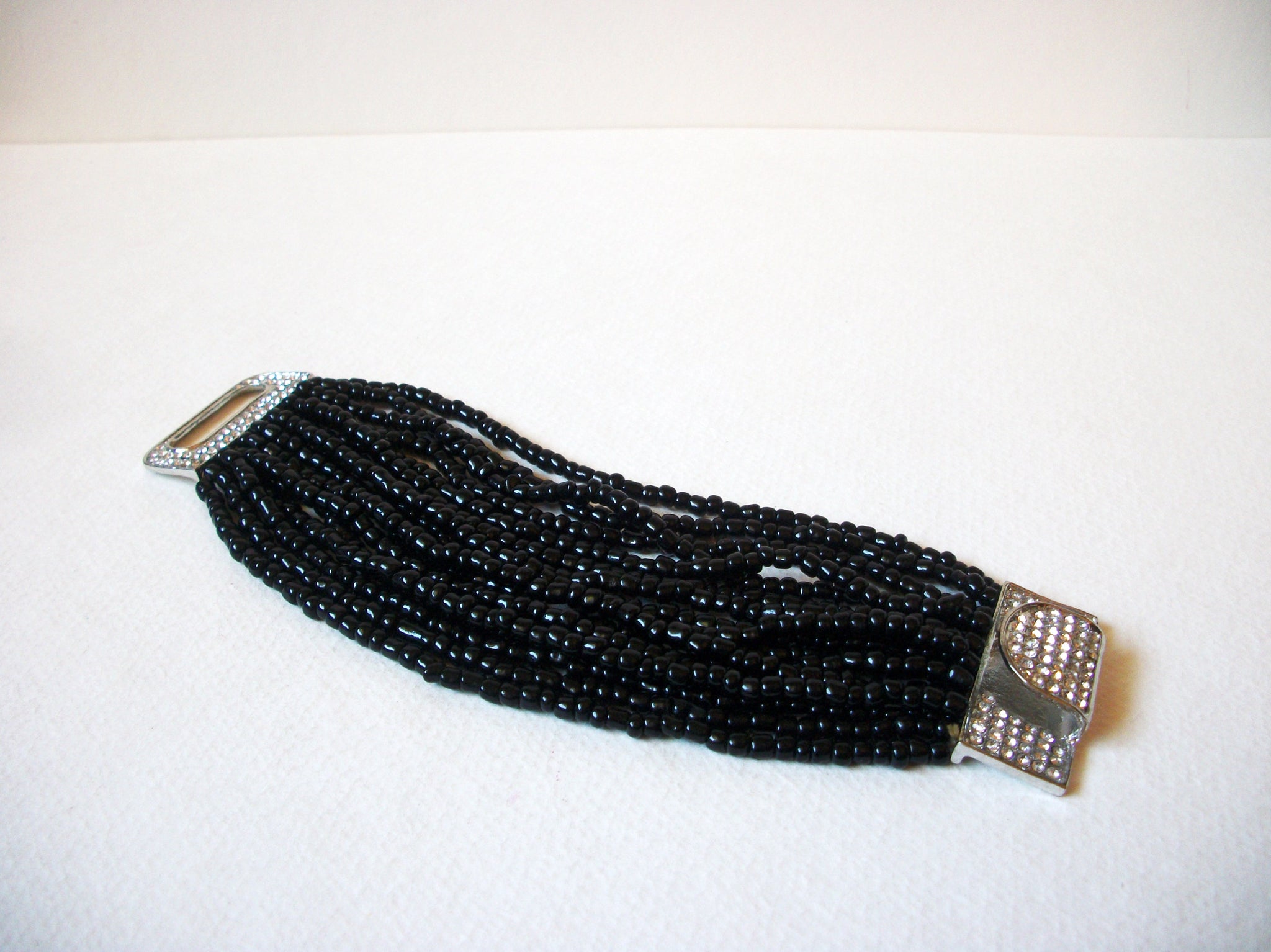 Vintage Black Glass Rhinestones Bracelet 71920