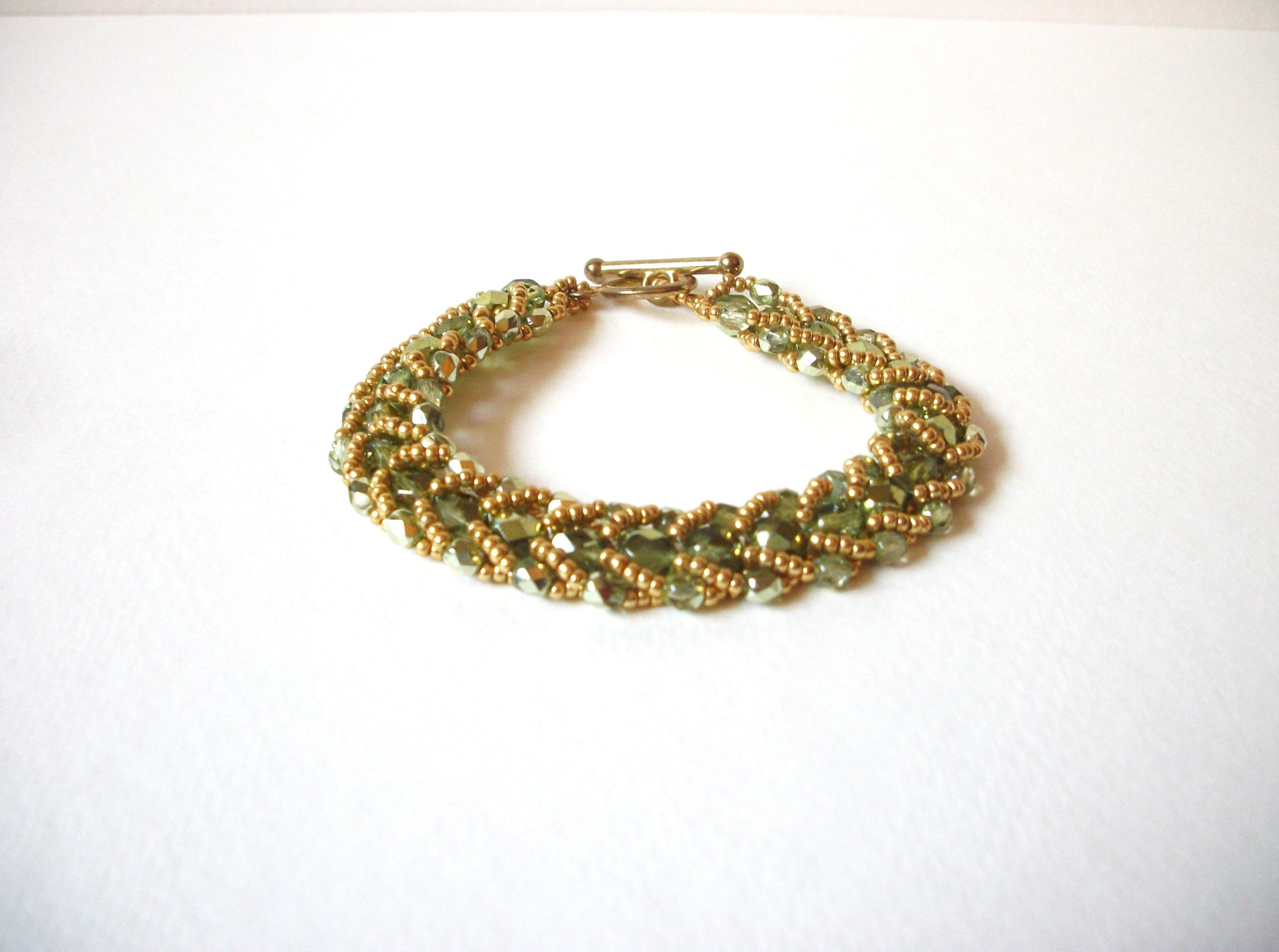 Vintage Green Czech Glass Bracelet 72020