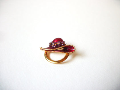 Vintage Red Hat Rhinestones Brooch 72020