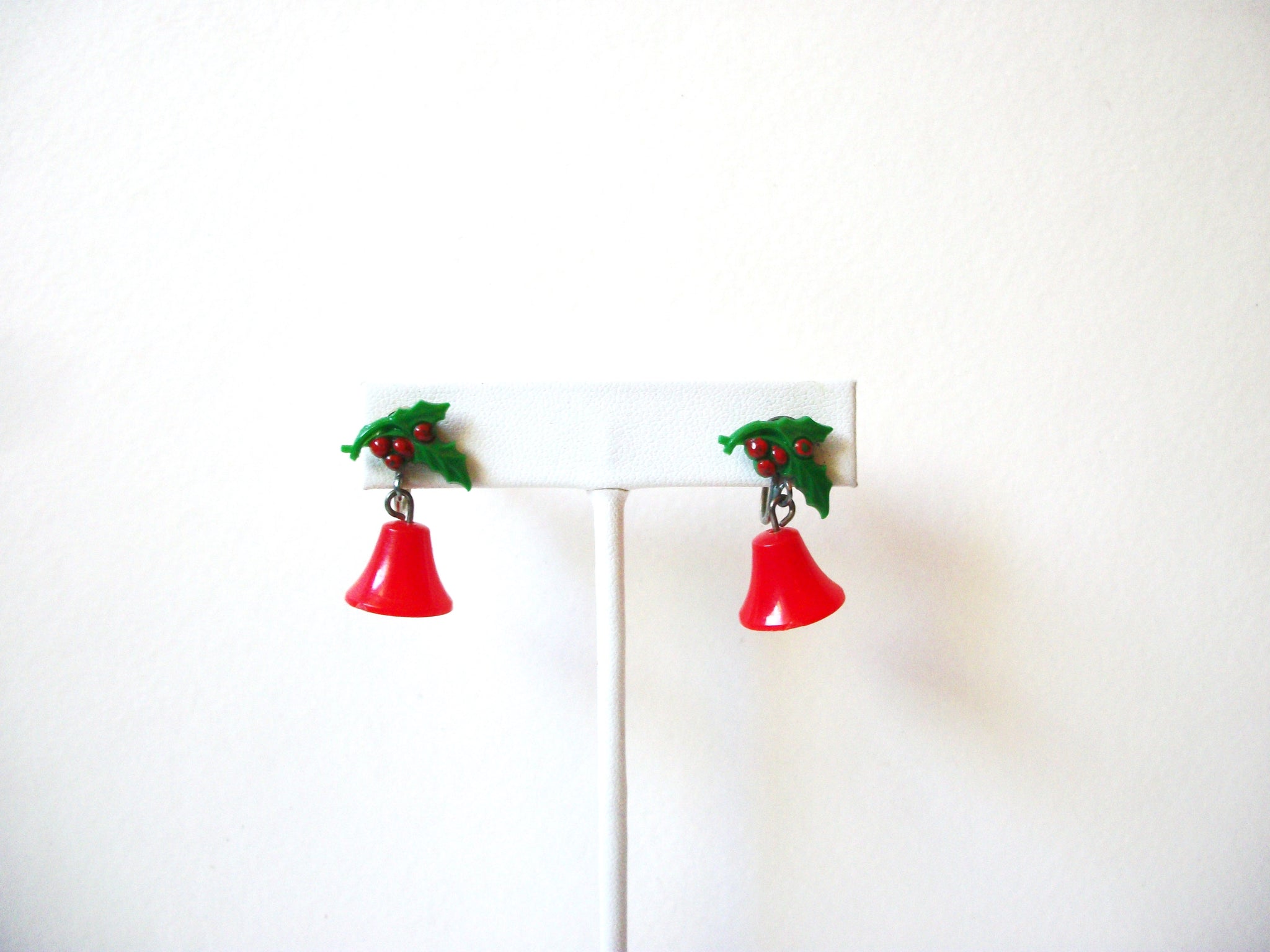 Vintage Old Plastic Christmas Bells Screw Back Earrings 72120