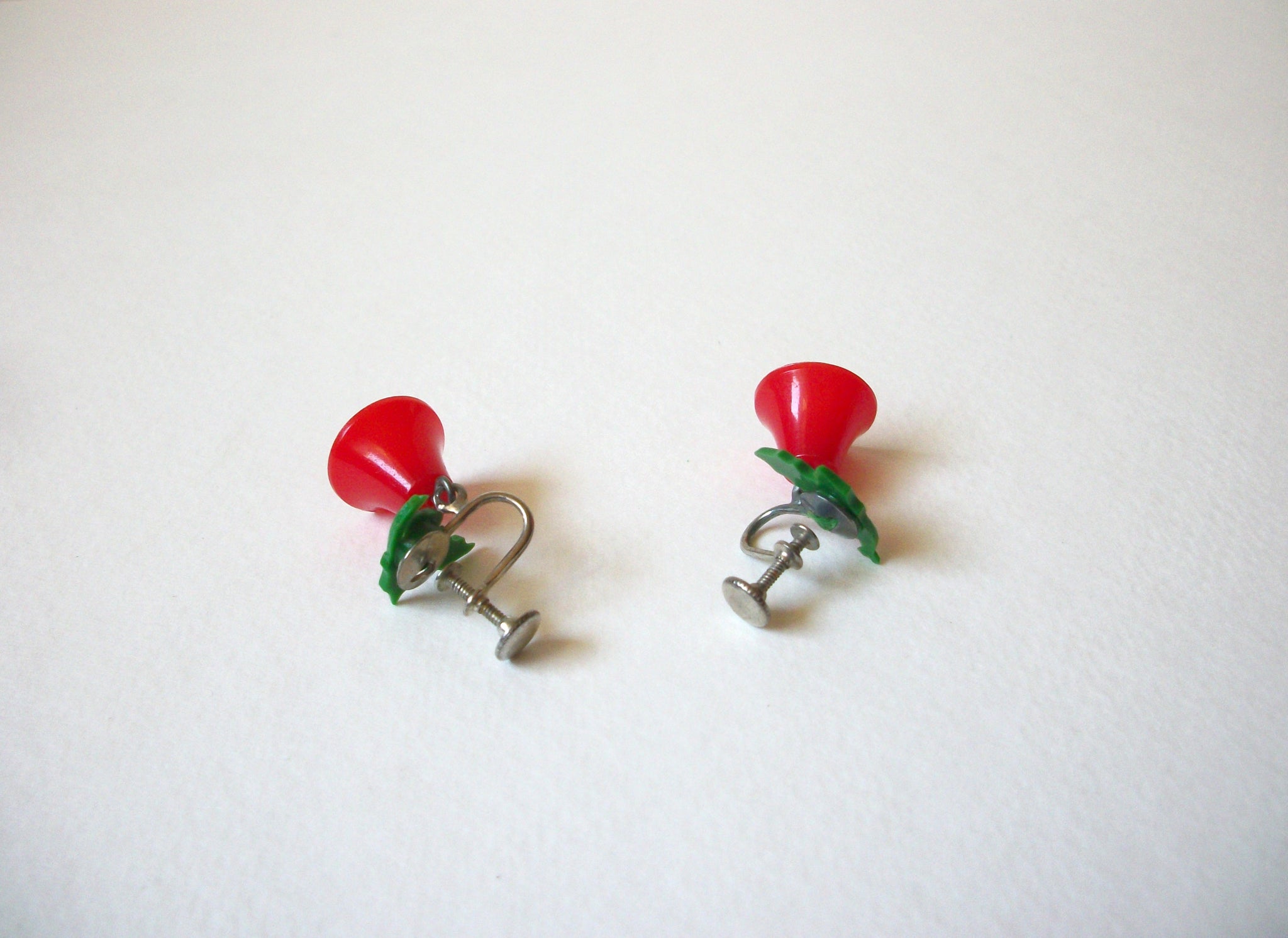 Vintage Old Plastic Christmas Bells Screw Back Earrings 72120