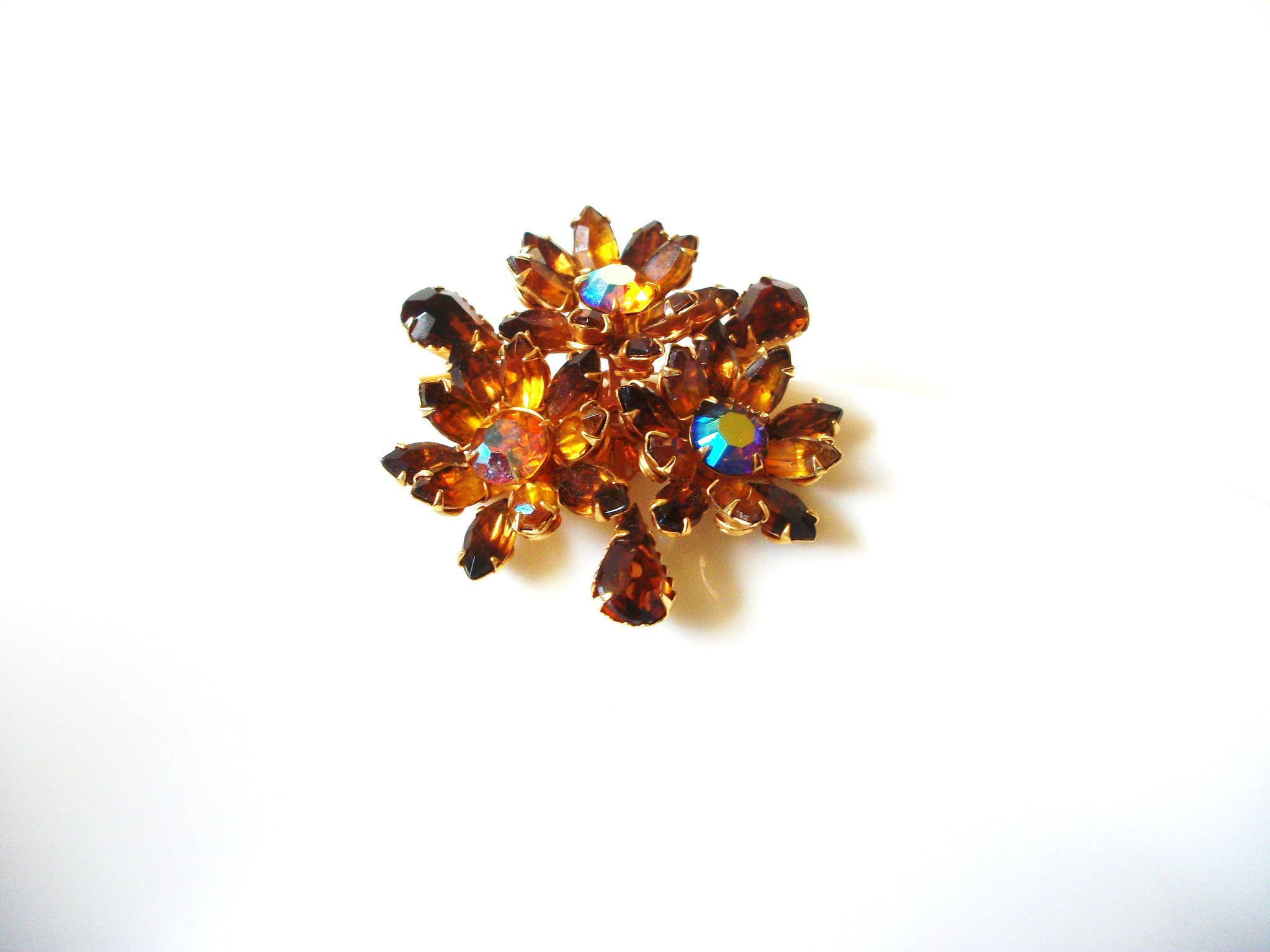 Vintage 1950s Amber Rhinestone Brooch 72120