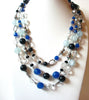 Vintage Blue Black Clear Glass Beads Necklace 72120