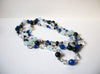 Vintage Blue Black Clear Glass Beads Necklace 72120