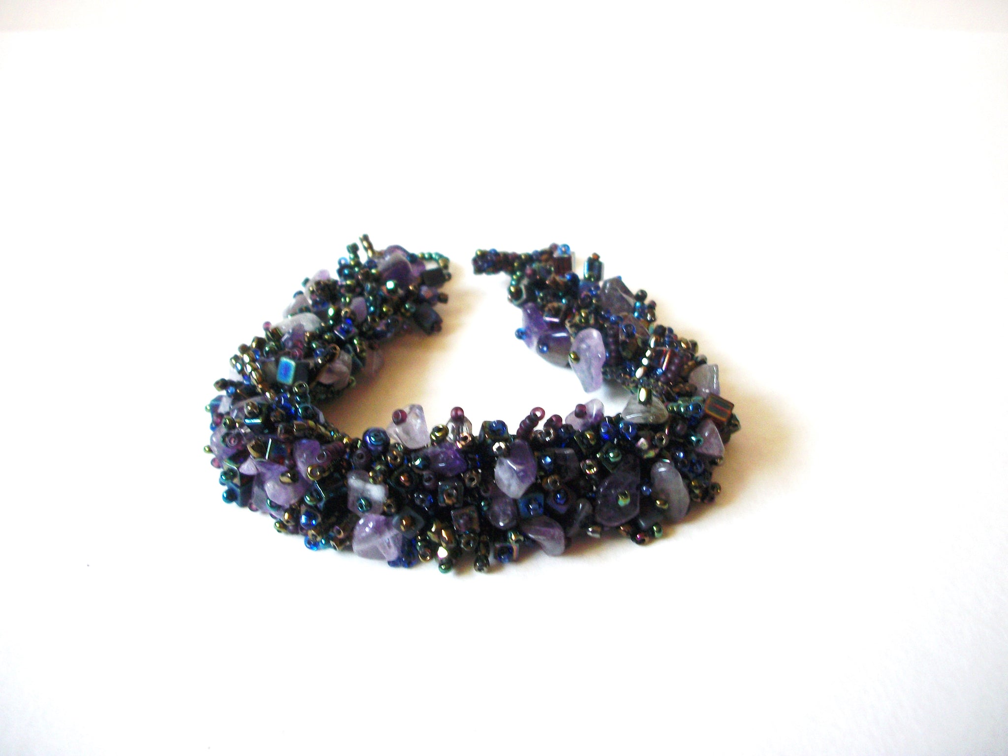 Czech Glass Iridescent Blue Amethyst Chips Bracelet 72320