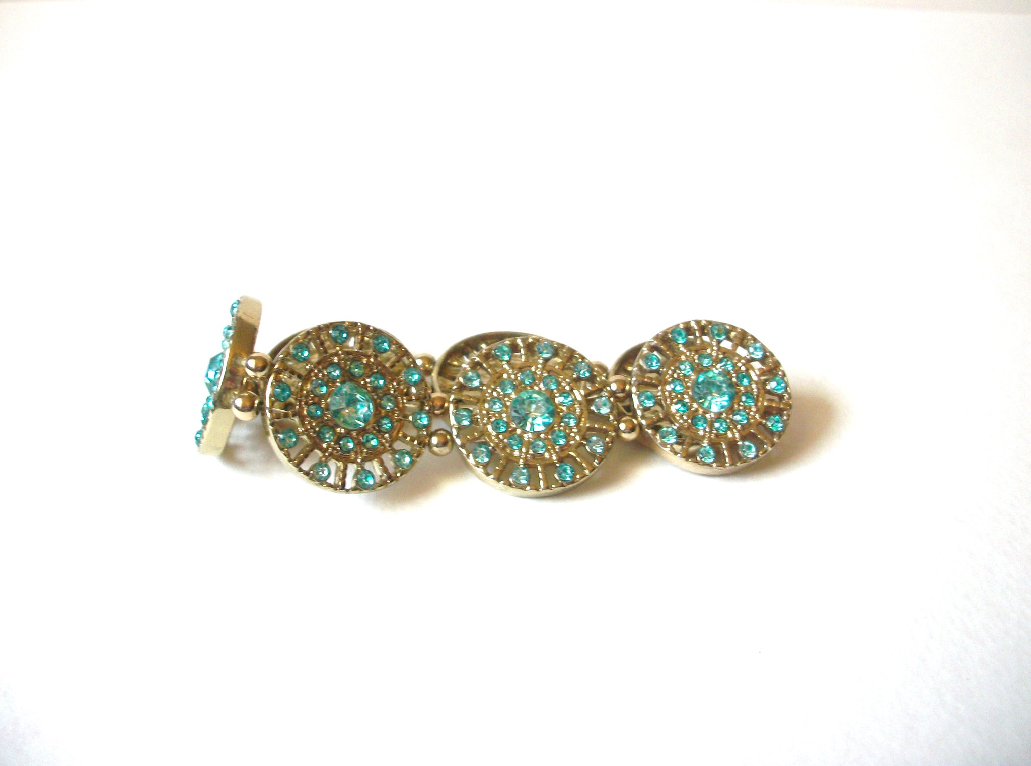 Vintage Gold Blue Rhinestones Brace;et 72320