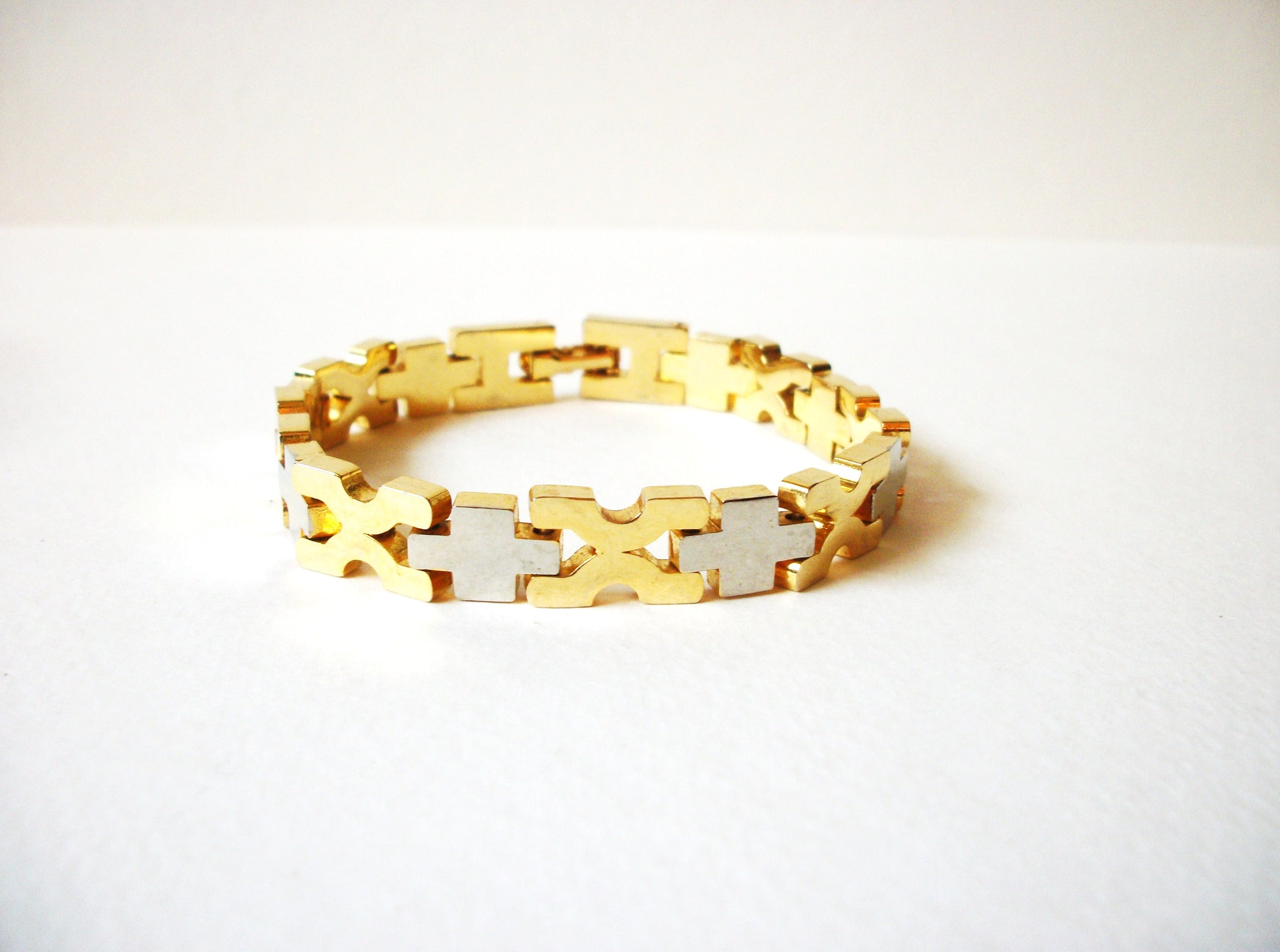 Retro 1980s Gold Silver Links Bracelet 72320