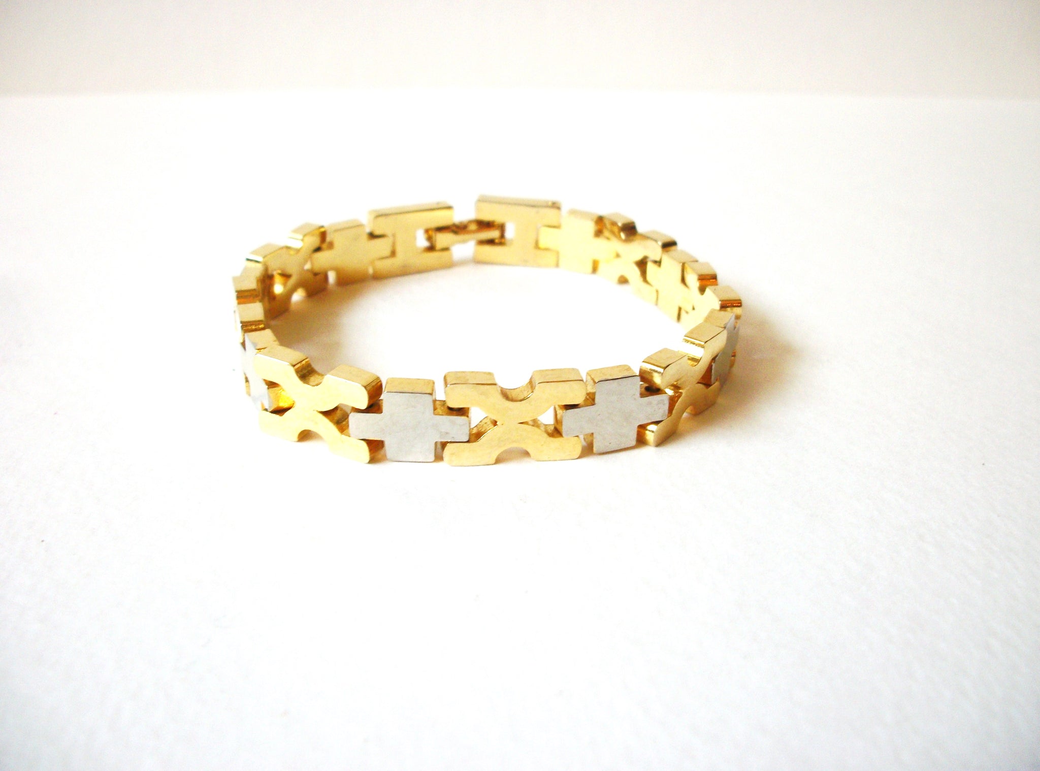 Retro 1980s Gold Silver Links Bracelet 72320