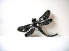 Large Vintage Black Gray Dragonfly Rhinestones Brooch 72320