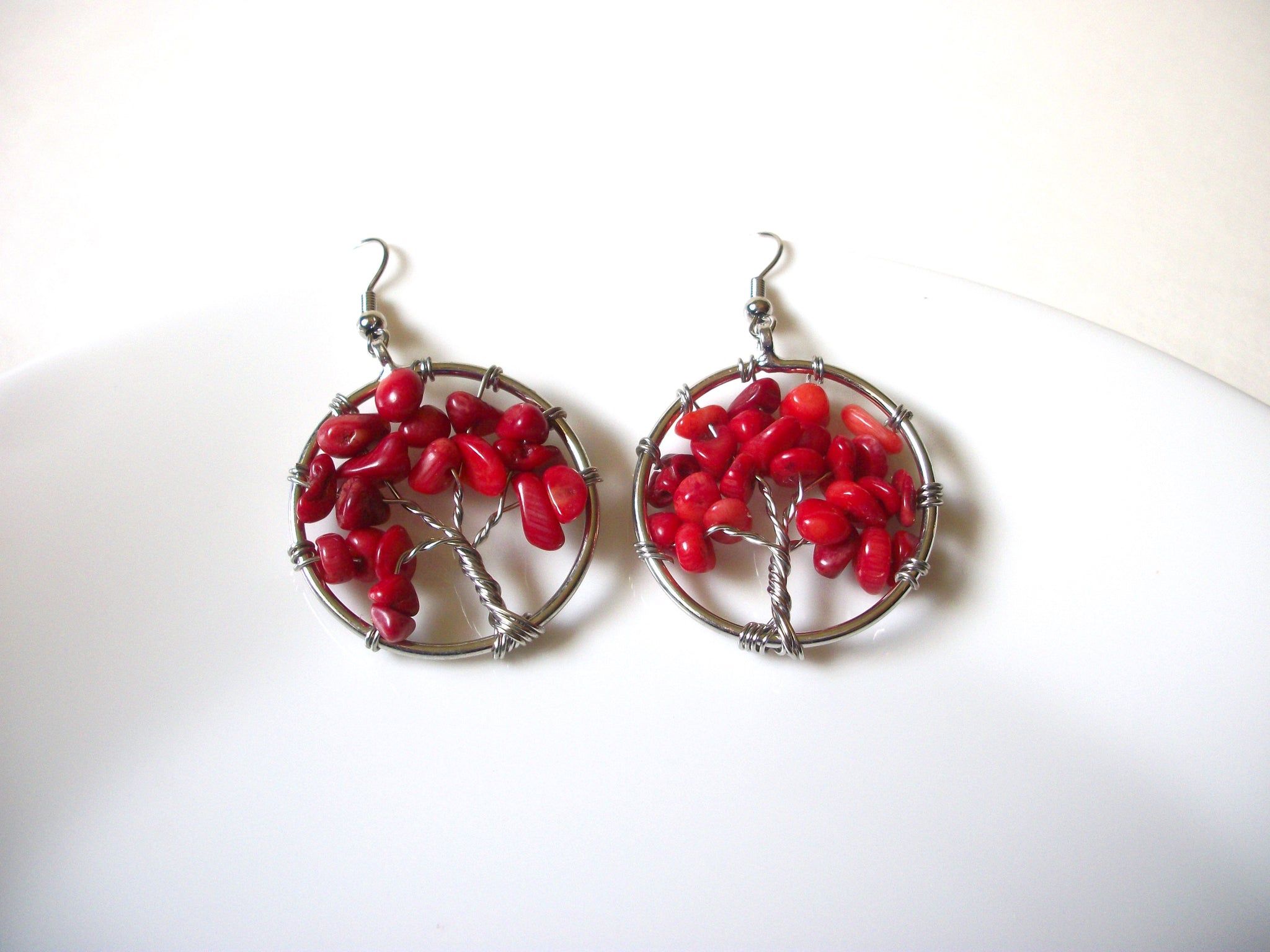 Red Coral Tree Of Life Earrings 72420