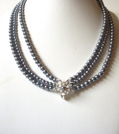 Vintage Victorian Glass Pearls Rhinestones Necklace 72420