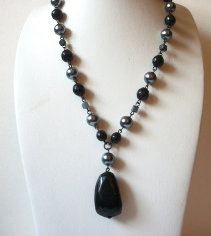 Retro Gray Black Glass Pearls Necklace 72520
