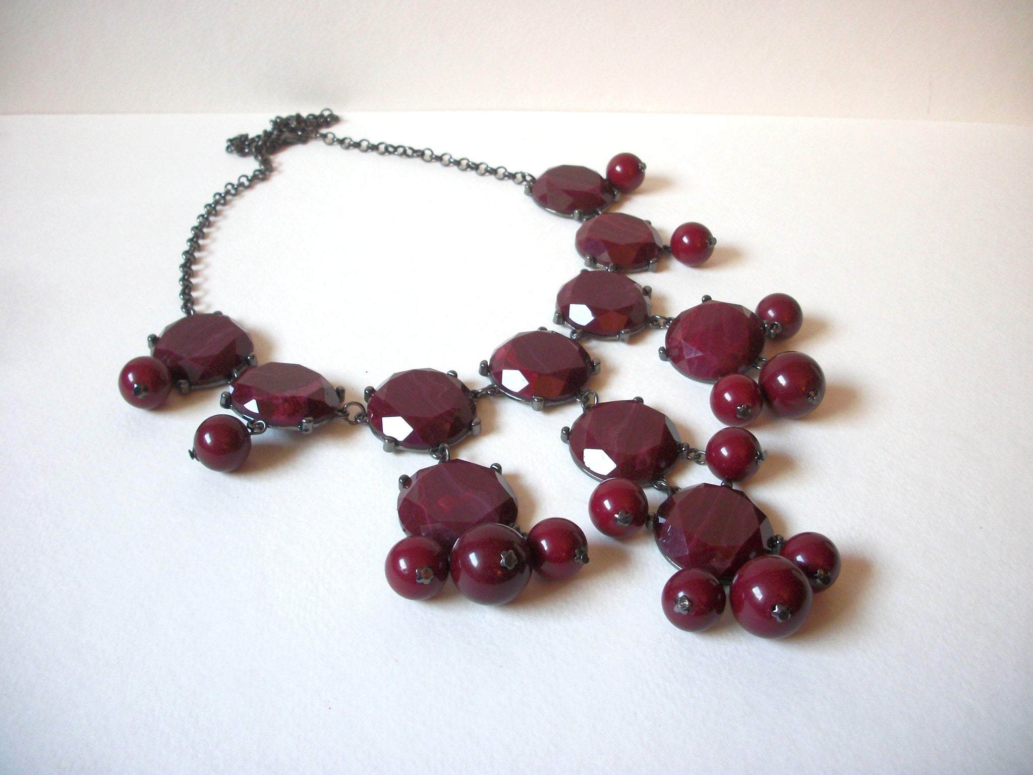 Retro Dark Burgundy Statement Bib Necklace 72520