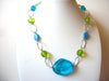 Vintage Blue Green Old Plastic Beads Necklace 72520