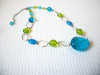 Vintage Blue Green Old Plastic Beads Necklace 72520