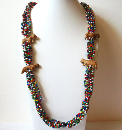 Bohemian Vintage Colorful Glass Spotted Hyena Necklace 72520