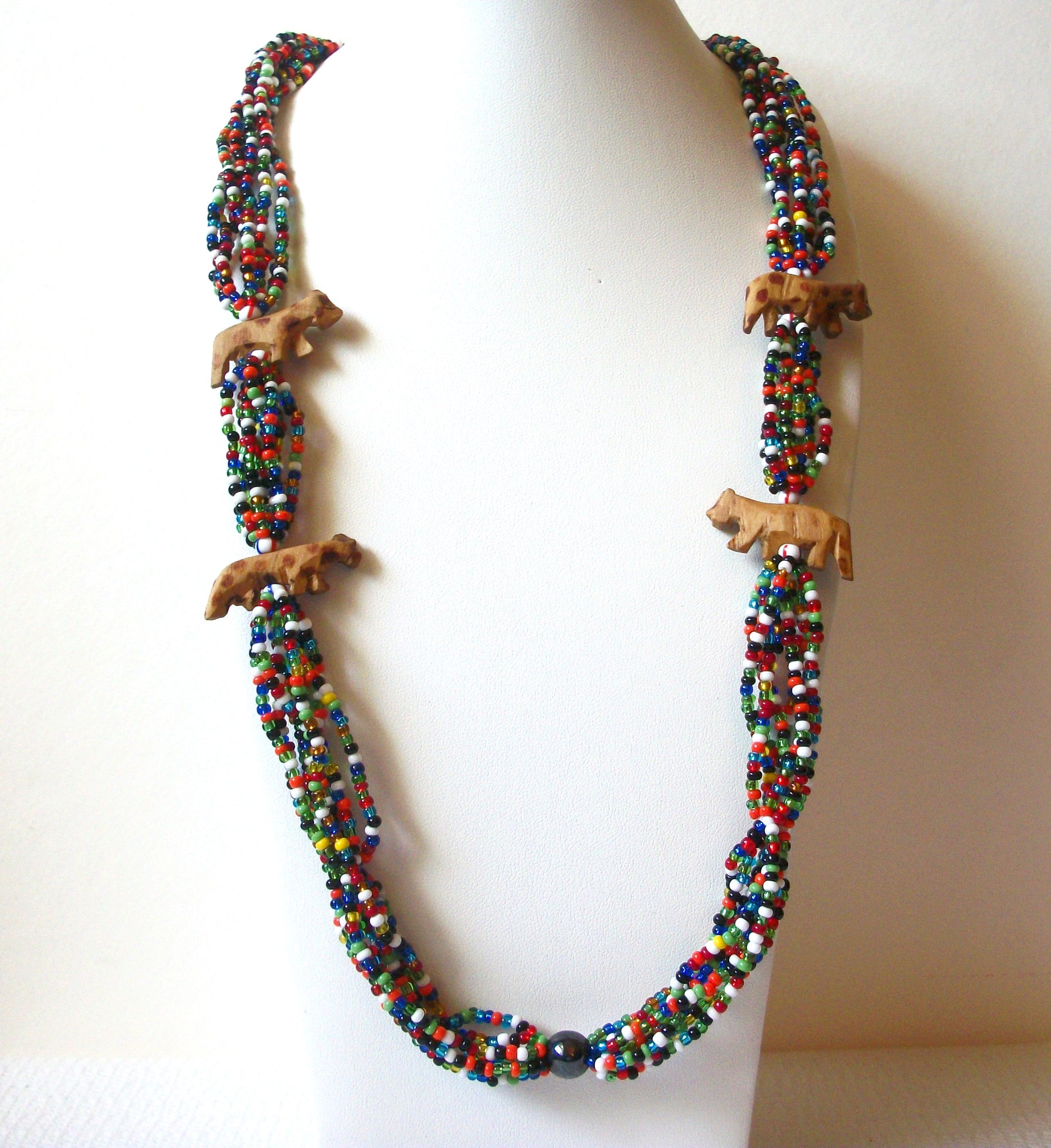 Bohemian Vintage Colorful Glass Spotted Hyena Necklace 72520