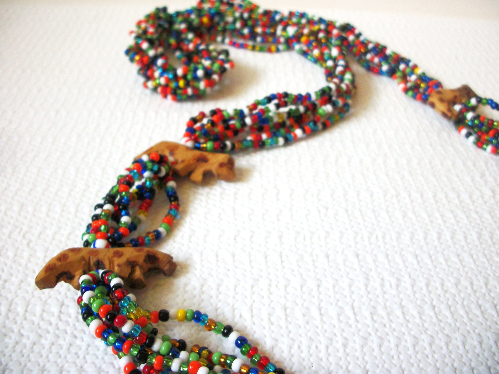 Bohemian Vintage Colorful Glass Spotted Hyena Necklace 72520
