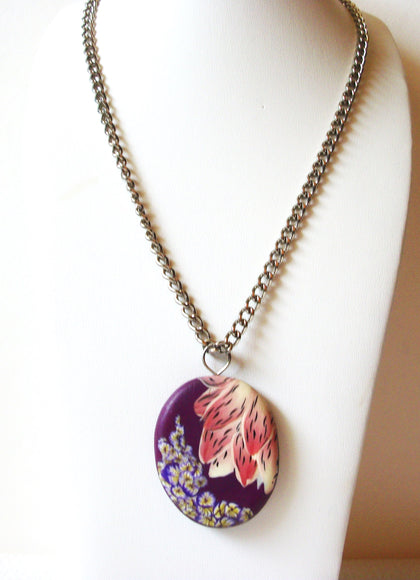 Folk Floral Clay Pendant Necklace 72620