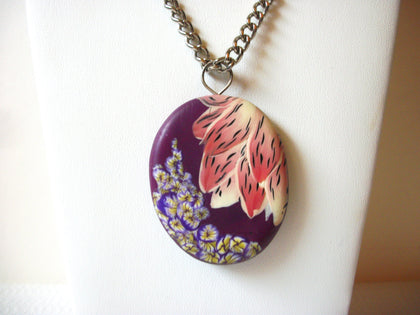 Folk Floral Clay Pendant Necklace 72620