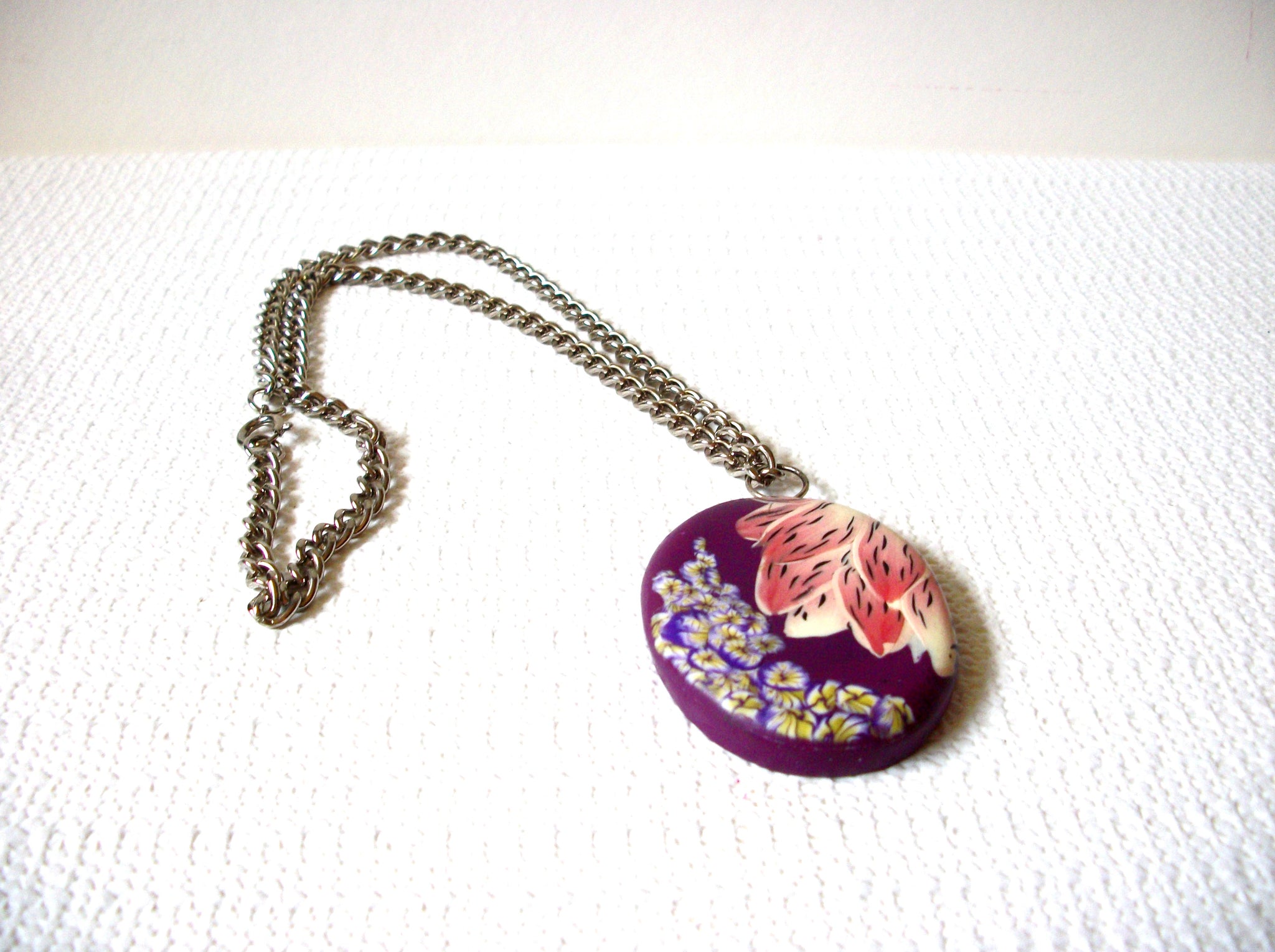 Folk Floral Clay Pendant Necklace 72620