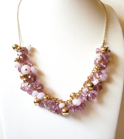 Vintage SAQ Gold Alt Rosa Pink Necklace 72620