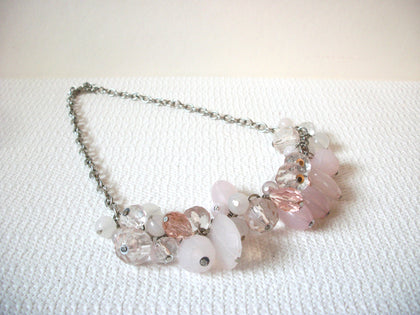 Vintage Pale Pink Cloudy White Cluster Necklace 72820