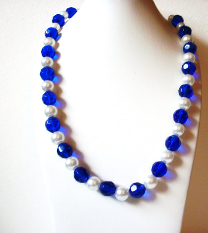 Vintage Glass Pearl Blue Czech Glass Necklace 73020