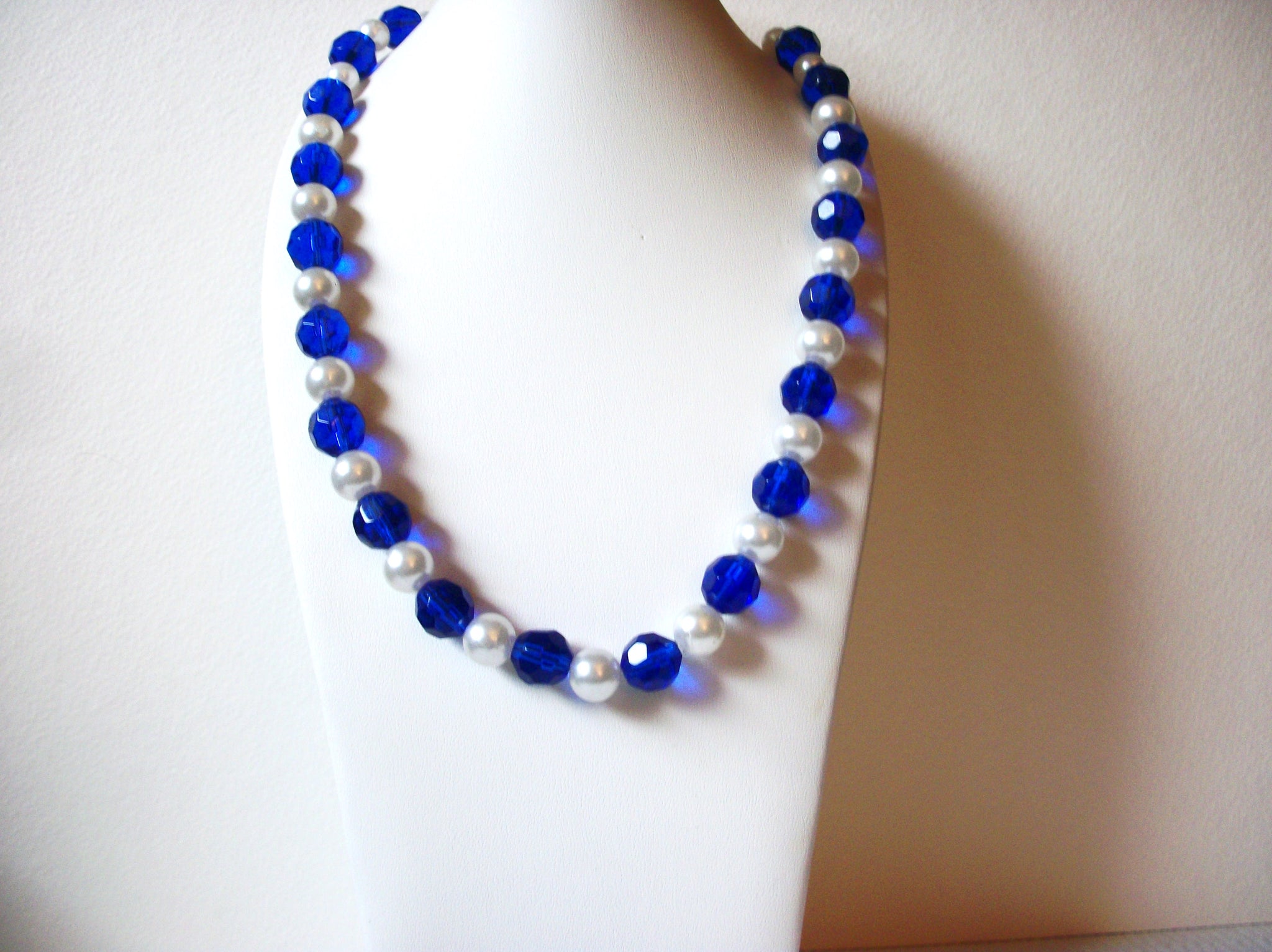 Vintage Glass Pearl Blue Czech Glass Necklace 73020