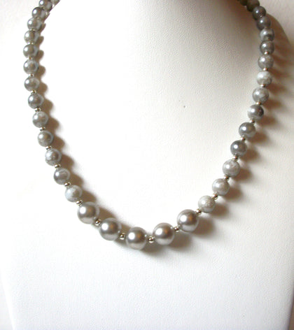 Vintage Gray Glass Pearl Beads Necklace 80120