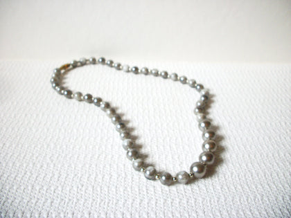 Vintage Gray Glass Pearl Beads Necklace 80120