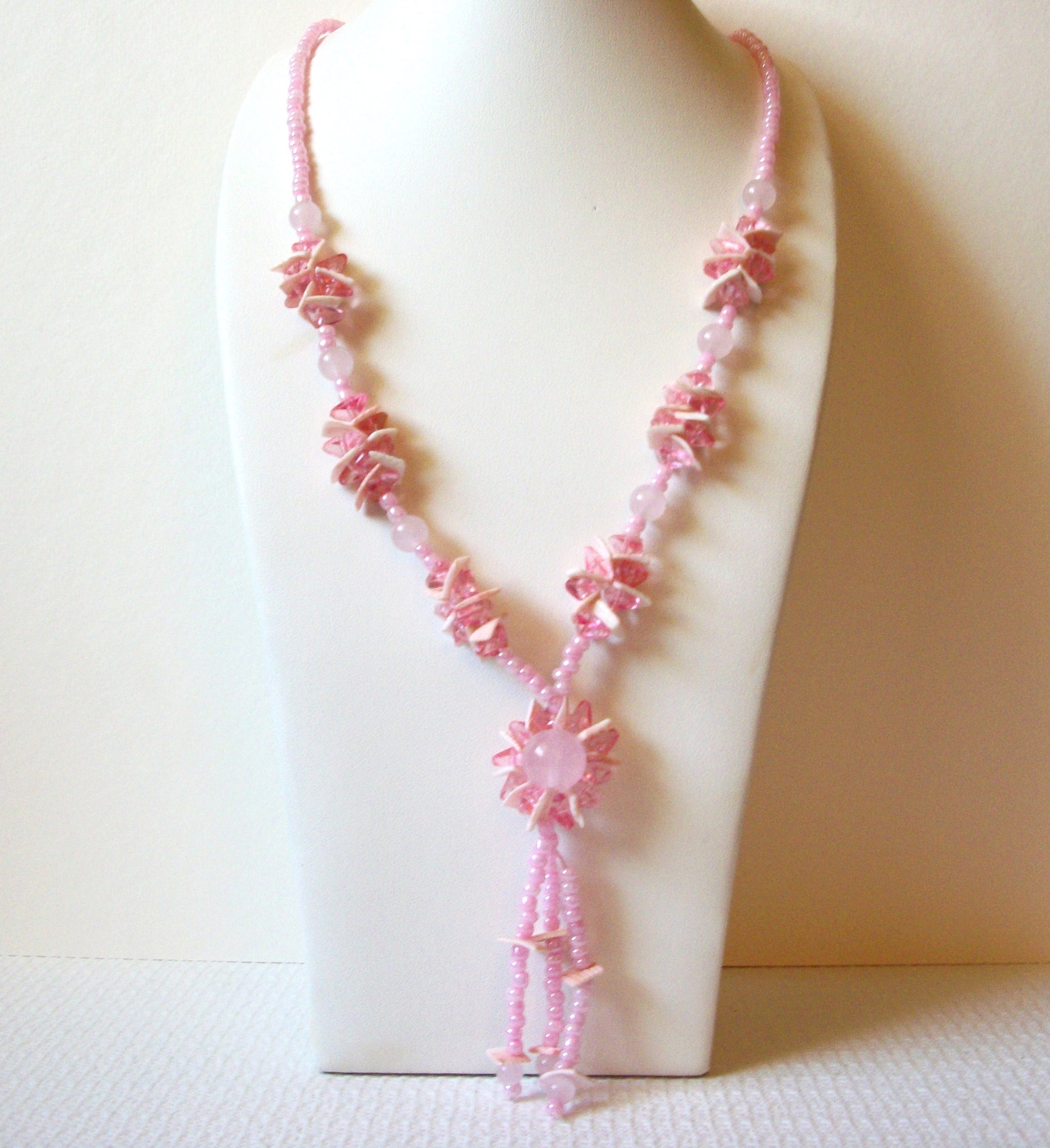 Vintage Pink Tassel Necklace 80220