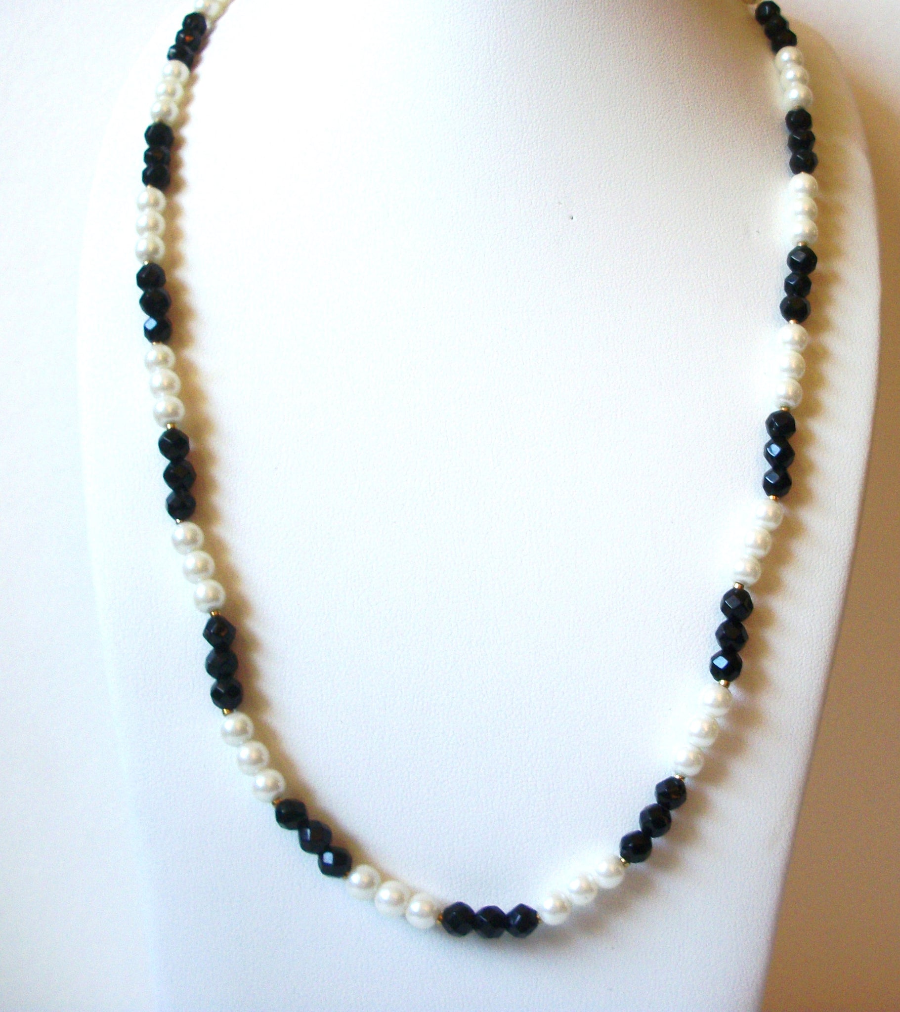 Vintage Black Swarovski White Glass Pearl Necklace 80220