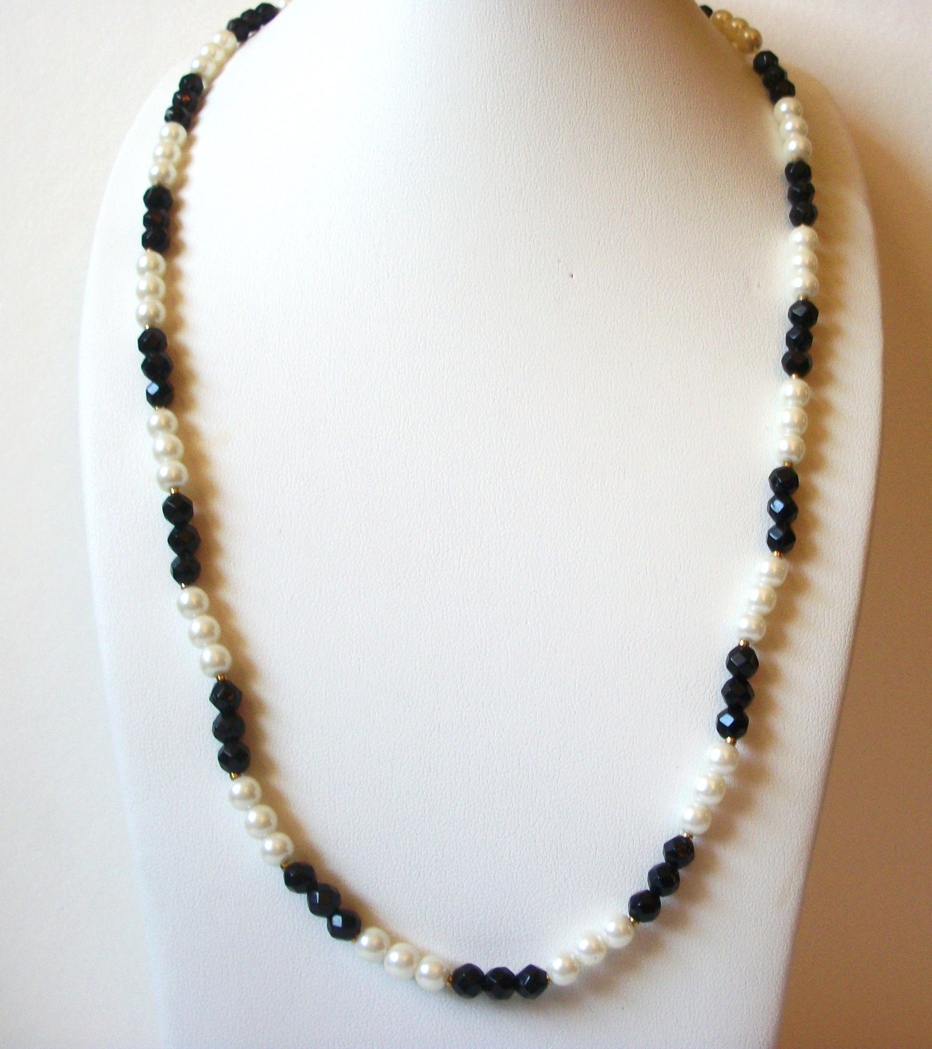 Vintage Black Swarovski White Glass Pearl Necklace 80220