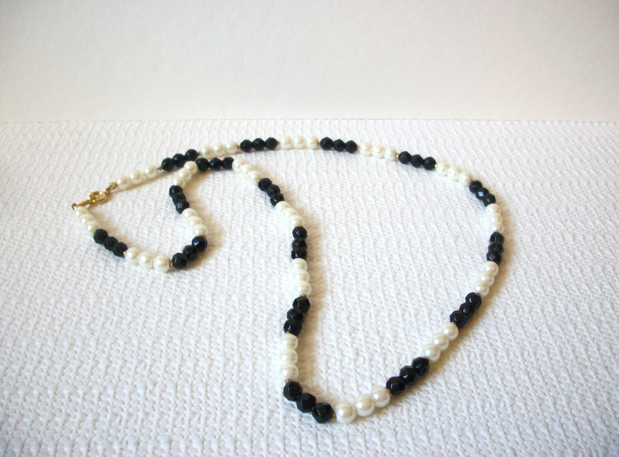 Vintage Black Swarovski White Glass Pearl Necklace 80220