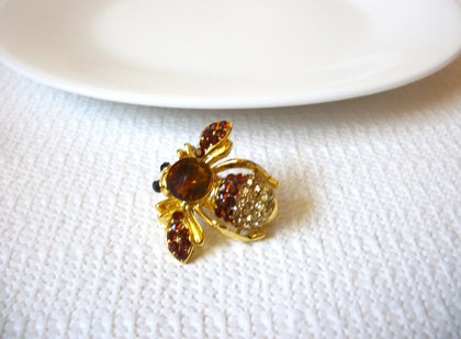 Retro Gold Toned Austrian Rhinestones Bee Brooch Pin 80620